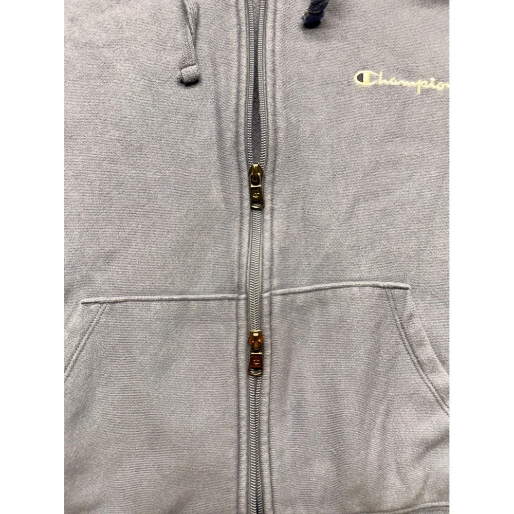 Champion USA Athletic Full Zip Cropped Hoodie Blue Fleece Sweatshirt Womens XL